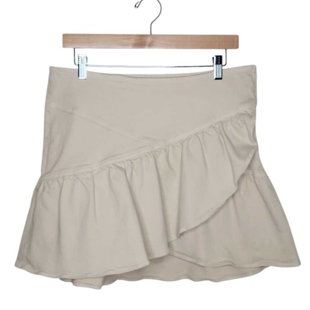 MOTHER Beige Minx Ruffle Denim Mini Skirt in Fog Women's Size 33 #3254